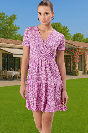 Kadın Mini Elbise Puantiye Desenli Örme Kisa Kol Yazlık Kaliteli İşçilik Yüksek Kalite Şık Görünüm