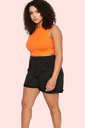 Kadın Düz Desen Straight Örme Şort Yüksek Bel Boru Paça Günlük Hafta Sonu Kaliteli Malzeme