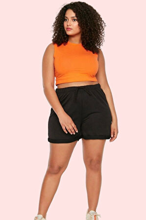 Kadın Düz Desen Straight Örme Şort Yüksek Bel Boru Paça Günlük Hafta Sonu Kaliteli Malzeme