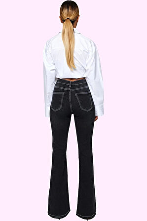 Kadın Yüksek Bel Flare Jean Denim Günlük Kombinler İçin Hafta Sonu Yaz Aylarının Vazgeçilmezi