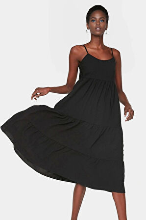 Kadın Midi Boy Skater Elbise Polyester Dokuma Kumaş Günlük Tarz Premium Kalite