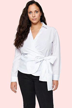 Kadın Kruvaze Bağcıklı Dokuma Gömlek Günlük Ve İş Stilleri Hafta Sonu Yaz Aylarının Vazgeçilmezi