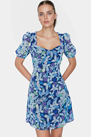 Şifon Mini Elbise Çiçek Desenli A Line Yazlık Kısa Kollu Yüksek Kalite Rahat Ve Şık Modern Stil