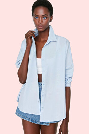 Kadın Oversize Pamuklu Dokuma Gömlek Basic Kalıp Günlük Kullanım İçin Yaz Aylarının Vazgeçilmezi