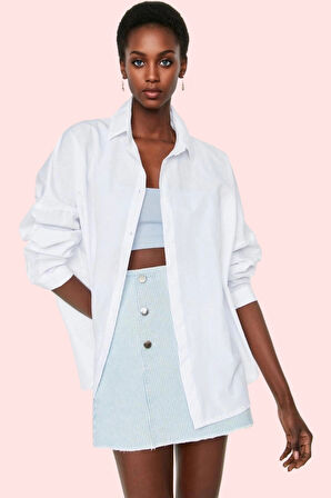 Kadın Oversize Pamuklu Dokuma Gömlek Basic Kalıp Günlük Kullanım İçin Yaz Aylarının Vazgeçilmezi