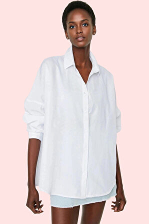 Kadın Oversize Pamuklu Dokuma Gömlek Basic Kalıp Günlük Kullanım İçin Yaz Aylarının Vazgeçilmezi