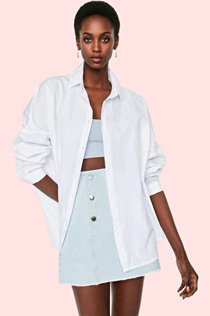Kadın Oversize Pamuklu Dokuma Gömlek Basic Kalıp Günlük Kullanım İçin Yaz Aylarının Vazgeçilmezi