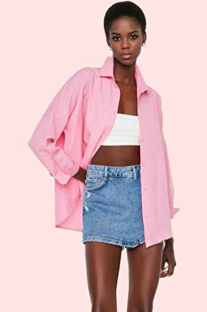 Kadın Oversize Pamuklu Dokuma Gömlek Basic Kalıp Günlük Kullanım İçin Yaz Aylarının Vazgeçilmezi
