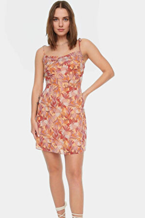 Çiçekli Desenli Şifon Mini Elbise Rahat A Kesim Yazlık Günlük Konforlu Özenle Seçilmiş