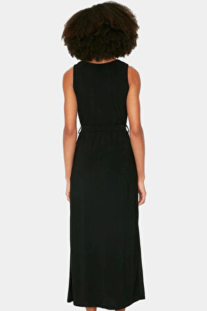 Yazlık Midi A Line V Yaka Örme Elbise Günlük Kullanım Trend Tasarım Modern Stil