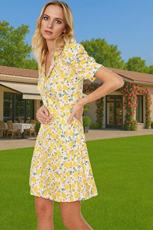 Çiçekli A Kesim Mini Elbise Polyester Karışımlı Yazlık Zarifane Tasarım Rahat Kullanım Özel Tasarım