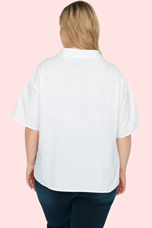 Kadın Cep Detaylı Relaxed Gömlek Kısa Kollu Dokuma Kumaş Günlük Kullanım Dayanıklı Malzeme