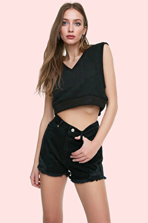 Kadın Yüksek Bel Mini Denim Şort Yırtık Detaylı Pamuklu Yazlık Günlük Kullanım Özel Günler