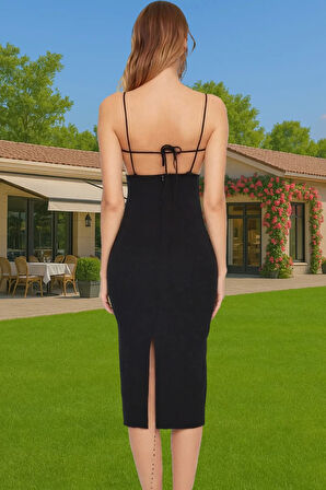 Zarif Bodycon Midi Abiye Elbise Dokuma Kumaş Yazlık Mezuniyet Profesyonel Görünüm Trend Tasarım