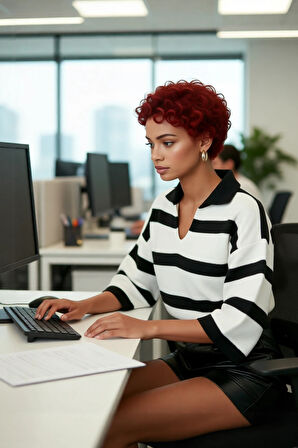 Kadın Polo Yaka Çizgili Basic Triko Kazak Regular Kalıbıyla Günlük Şıklık Sunan Rahat Tasarım