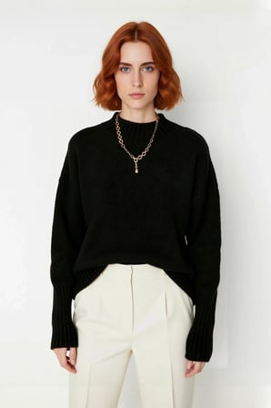 Kadın Oversize Kesim Dik Yaka Reglan Kol Düz Gri Triko Kazak Kışlık Günlük Giyim İçin İdeal Seçim