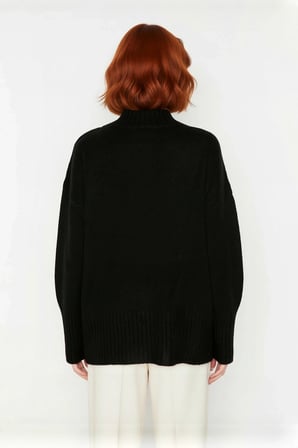 Kadın Oversize Kesim Dik Yaka Reglan Kol Düz Gri Triko Kazak Kışlık Günlük Giyim İçin İdeal Seçim