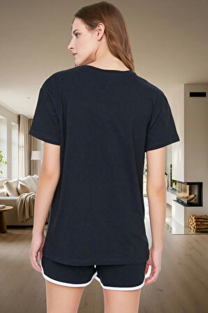 Kadın Panda Baskılı Pamuklu Kısa Kollu Pijama Takımı Rahat Yazlık Homewear Mükemmel Uyum