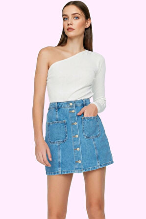 Kadın Denim Mini Etek Yüksek Bel Pamuk Günlük Kombinler Hafta Sonu Yaz Aylarının Vazgeçilmezi