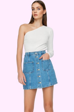 Kadın Denim Mini Etek Yüksek Bel Pamuk Günlük Kombinler Hafta Sonu Yaz Aylarının Vazgeçilmezi