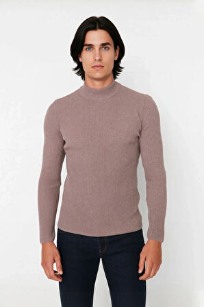 Erkek Fitted Dar Kalıp Dik Yaka Uzun Kol Fitilli Triko Kazak Kış Günleri İçin Şık ve Rahat Seçim