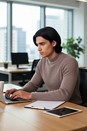 Erkek Fitted Dar Kalıp Dik Yaka Uzun Kol Fitilli Triko Kazak Kış Günleri İçin Şık ve Rahat Seçim