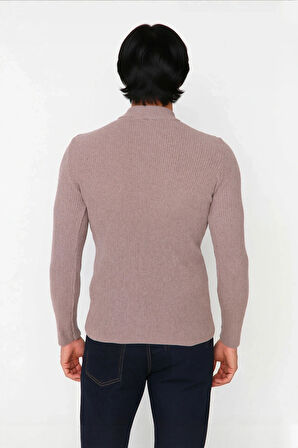 Erkek Fitted Dar Kalıp Dik Yaka Uzun Kol Fitilli Triko Kazak Kış Günleri İçin Şık ve Rahat Seçim