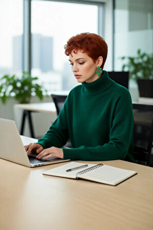 Kadın Oversize Düşük Kol Dik Yaka Uzun Triko Kazak Basic Modern Rahat Kış Günlük Şıklığı Sunar