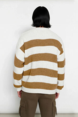 Erkek Oversize Geniş Kalıp Bisiklet Yaka Çizgili Akrilik Triko Kazak Soğuk Kış Günleri İçin İdeal