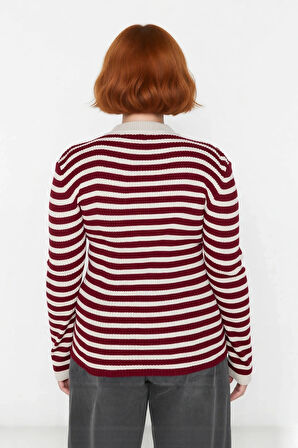 Kadınlar İçin Çizgili Fitted Kalıp Bisiklet Yaka Akrilik Triko Kazak Günlük Şıklık Sunar Kaliteli