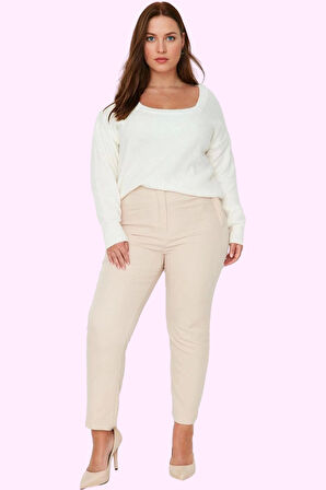 Kadın Yüksek Bel Cigarette Kalıp Dokuma Pantolon İş İçin Renk Günlük Kullanım Modern Tasarım