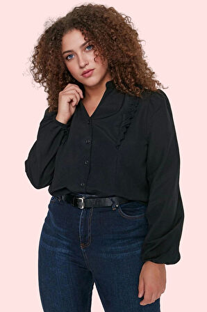 Kadın Büyük Beden Balon Kollu Dokuma Gömlek Günlük Kullanım İçin Yaz Aylarının Vazgeçilmezi