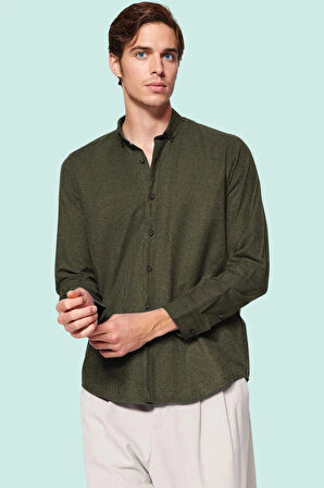 Erkek Kışlık Flanel Gömlek Düz Desen Yaka Düğmeli Casual Günlük Kullanım Dayanıklı Malzeme