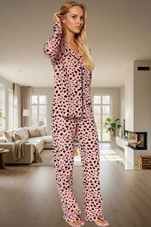 Kadın Leopar Desenli Pamuklu Pijama Takımı Rahat Ev Giyim Seti Konforlu Kesim Premium Kalite