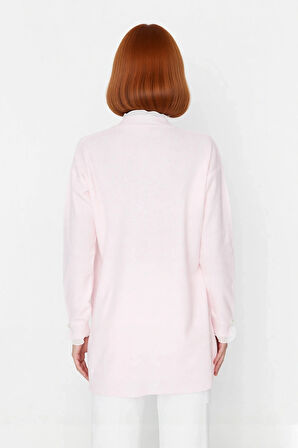 Kadın Regular Kalıp Bisiklet Yaka Düşük Kol Dantel İnci Detaylı Triko Pike Dokuma Tunik Kazak Modeli