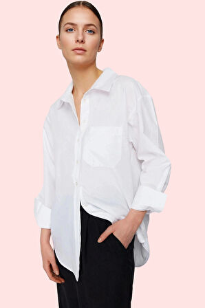 Kadın Boyfriend Geniş Kalıp Pamuklu Gömlek Günlük Casual Stil Hafta Sonu Dayanıklı Malzeme