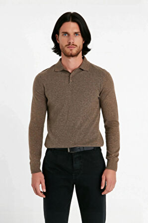 Erkek Fitted Kesim Polo Yaka Triko Kazak Uzun Kollu Smart Casual Tarzı Günlük Şıklık Sunar