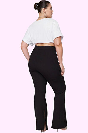 Kadın Yüksek Bel İspanyol Paça Flare Pantolon Örme Düz Desen Günlük Kullanım Modern Tasarım