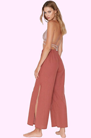 Kadın Yüksek Bel Geniş Paça Dokuma Pantolon Pamuklu Yaz Aylarının Vazgeçilmezi Günlük Kullanım