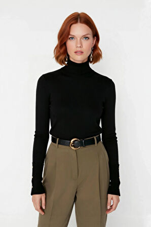 Kadın Ekru İnce Balıkçı Yaka Fitted Kalıp Triko Kazak İlkbahar Sonbahar Günlük Şıklığı Kaliteli