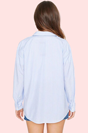 Kadın Çizgili Oversize Gömlek Basic Siluet Uzun Kollu Rahat Günlük Yaz Aylarının Vazgeçilmezi