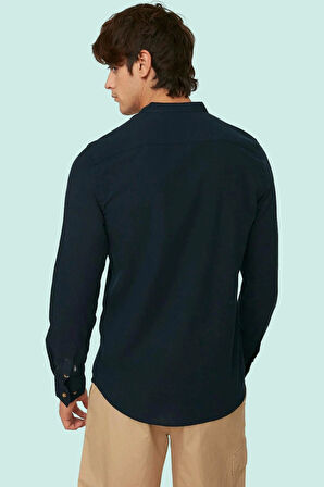 Erkek Slim Fit Hakim Yaka Pamuklu Keten Görünümlü Gömlek Günlük Kullanım Dayanıklı Malzeme