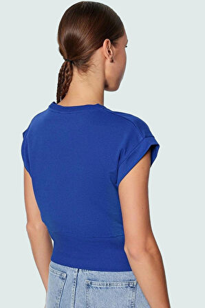 Bisiklet Yaka Kolsuz Örme Bluz Crop Fit Yazlık Günlük Zarifane Tasarım Dayanıklı Malzeme