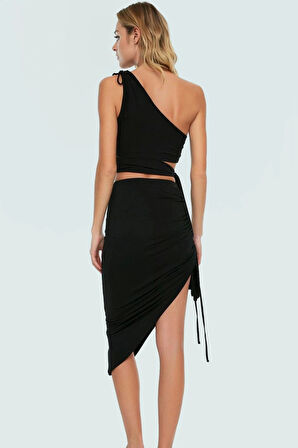 Kadın Tek Omuzlu Örme Bluz Etek Takım Yazlık Plaj Elbisesi Uzun Ömürlü Rahat Ve Şık Kaliteli İşçilik