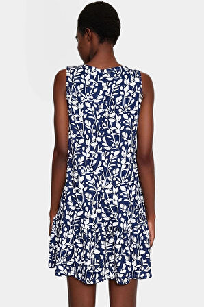 Yazlık Çiçek Desenli Mini Elbise Polyester Kaşkorse Kumaş Rahat Günlük Stil Kullanım İçin