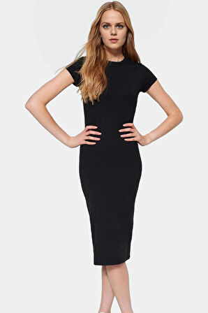 Kadın Midi Boy Pamuklu Elbise Esnek Bodycon Kalıp Günlük Şık Görünüm Zarifane Tasarım
