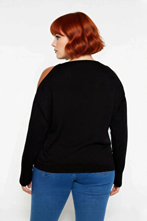 Kadın Relaxed Kalıp Dik Yaka Düşük Uzun Kollu Omzu Açık Detaylı Modern Konforlu Triko Kazak