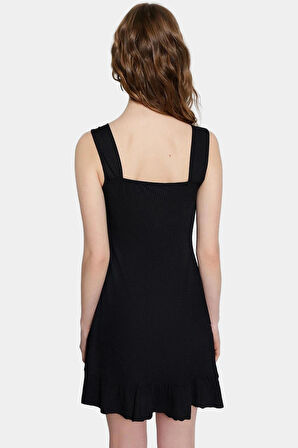 Kadın Mini A Line Kare Yaka Çiçekli Örme Elbise Yazlık Rahat Kombin Dayanıklı Malzeme Premium Kalite