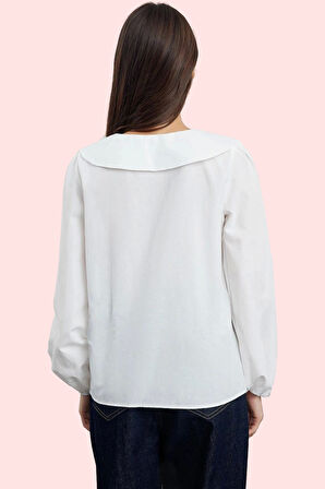 Kadın Bebe Yaka Nakış Detaylı Pamuklu Gömlek Günlük Kullanım Hafta Sonu Yaz Aylarının Vazgeçilmezi