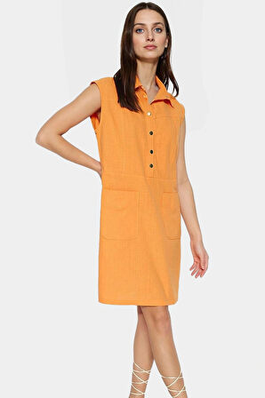 Keten Görünümlü Mini Elbise Günlük Şıklık İçin Dokuma Kumaş Özenle Seçilmiş Mükemmel Uyum